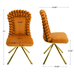 English Elm Dining Velvet Swivel Chairs Set of 2 with Hairball Backrest, Gold Metal Legs, Plush Foam Seat, Adjustable Feet Orange W757P281149