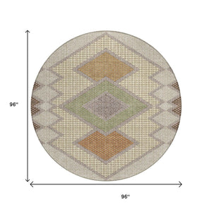 HomeRoots 5' Stylish Brown-Copper & Fern Green Geometric Washable Area Rug for Indoor & Outdoor Spaces 8' Round 631899