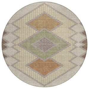 HomeRoots 5' Stylish Brown-Copper & Fern Green Geometric Washable Area Rug for Indoor & Outdoor Spaces 8' Round 631899
