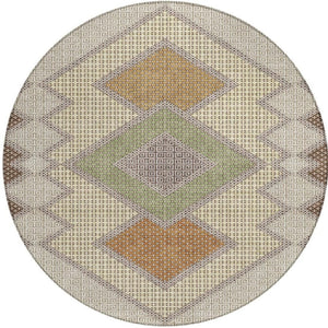 HomeRoots 5' Stylish Brown-Copper & Fern Green Geometric Washable Area Rug for Indoor & Outdoor Spaces 8' Round 631899