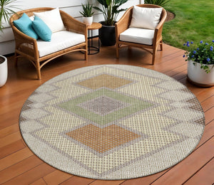 HomeRoots 5' Stylish Brown-Copper & Fern Green Geometric Washable Area Rug for Indoor & Outdoor Spaces 8' Round 631899