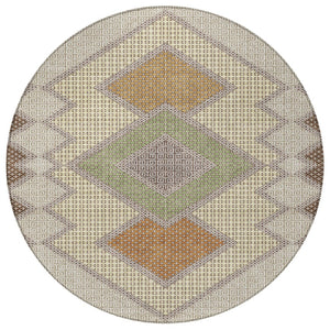 HomeRoots 5' Stylish Brown-Copper & Fern Green Geometric Washable Area Rug for Indoor & Outdoor Spaces 8' Round 631899