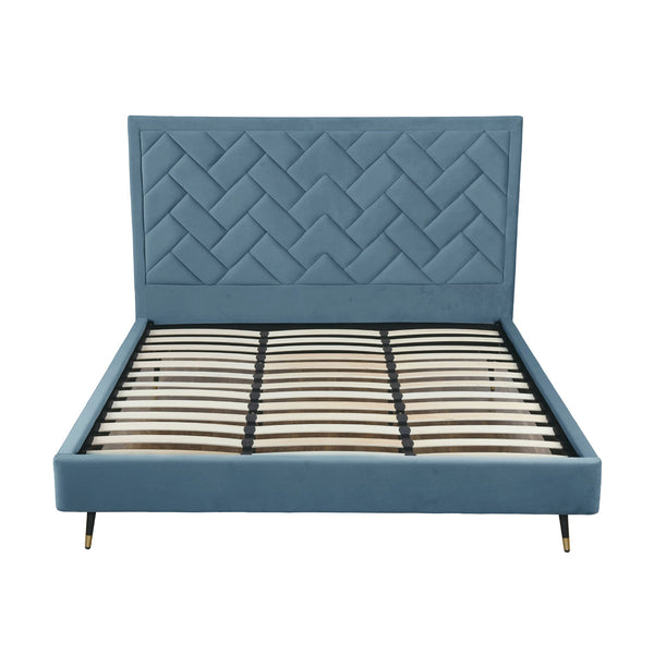 English Elm Crosby Upholstered Velvet King Bed: Modern Blue Elegance With Chevron Headboard & Easy Assembly B365S00033