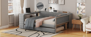 English Elm Full Size Upholstered Platform Bed With Trundle, Charging Station, And Smart Storage In Gray Velvet N7090000604E
