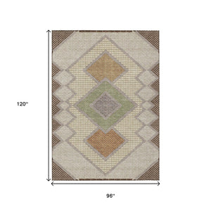 HomeRoots 5' Stylish Brown-Copper & Fern Green Geometric Washable Area Rug for Indoor & Outdoor Spaces 8' X 10' 631900