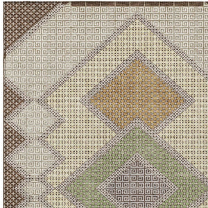 HomeRoots 5' Stylish Brown-Copper & Fern Green Geometric Washable Area Rug for Indoor & Outdoor Spaces 8' X 10' 631900