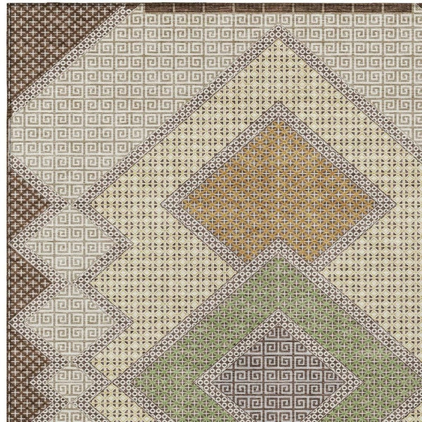 HomeRoots 5' Stylish Brown-Copper & Fern Green Geometric Washable Area Rug for Indoor & Outdoor Spaces 8' X 10' 631900
