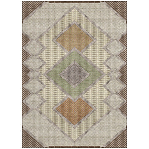 HomeRoots 5' Stylish Brown-Copper & Fern Green Geometric Washable Area Rug for Indoor & Outdoor Spaces 9' X 12' 631901