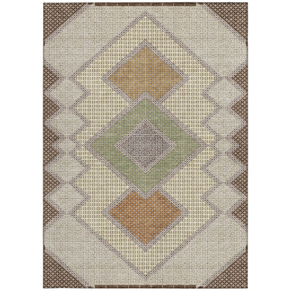 HomeRoots 5' Stylish Brown-Copper & Fern Green Geometric Washable Area Rug for Indoor & Outdoor Spaces 9' X 12' 631901