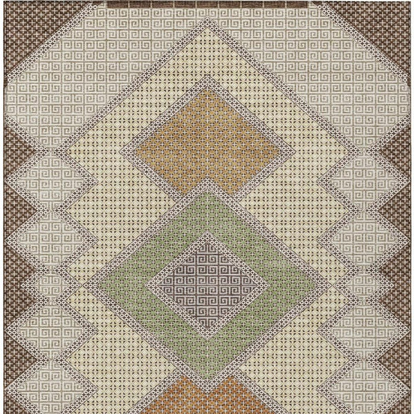HomeRoots 5' Stylish Brown-Copper & Fern Green Geometric Washable Area Rug for Indoor & Outdoor Spaces 10' X 14' 631902
