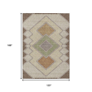 HomeRoots 5' Stylish Brown-Copper & Fern Green Geometric Washable Area Rug for Indoor & Outdoor Spaces 10' X 14' 631902