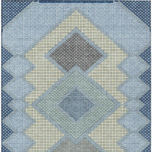 HomeRoots 5' Stylish Geometric Washable Area Rug in Denim Blue, Gray & Brown for Indoor/Outdoor Use 5' X 8' 631904