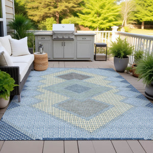 HomeRoots 5' Stylish Geometric Washable Area Rug in Denim Blue, Gray & Brown for Indoor/Outdoor Use 5' X 8' 631904