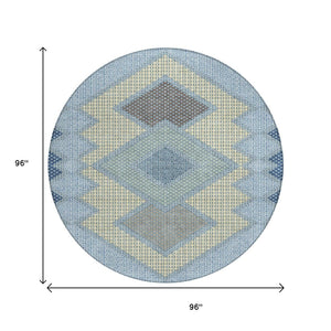 HomeRoots 5' Stylish Geometric Washable Area Rug in Denim Blue, Gray & Brown for Indoor/Outdoor Use 8' Round 631905