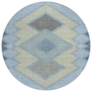 HomeRoots 5' Stylish Geometric Washable Area Rug in Denim Blue, Gray & Brown for Indoor/Outdoor Use 8' Round 631905