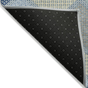 HomeRoots 5' Stylish Geometric Washable Area Rug in Denim Blue, Gray & Brown for Indoor/Outdoor Use 8' Round 631905