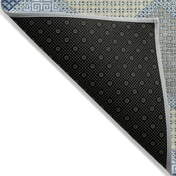 HomeRoots 5' Stylish Geometric Washable Area Rug in Denim Blue, Gray & Brown for Indoor/Outdoor Use 8' Round 631905