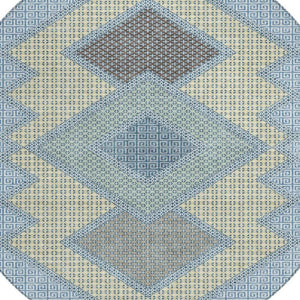 HomeRoots 5' Stylish Geometric Washable Area Rug in Denim Blue, Gray & Brown for Indoor/Outdoor Use 8' Round 631905