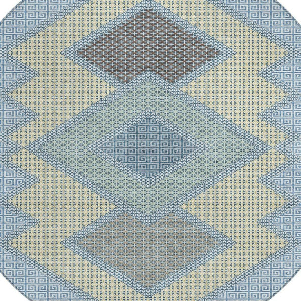 HomeRoots 5' Stylish Geometric Washable Area Rug in Denim Blue, Gray & Brown for Indoor/Outdoor Use 8' Round 631905
