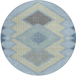 HomeRoots 5' Stylish Geometric Washable Area Rug in Denim Blue, Gray & Brown for Indoor/Outdoor Use 8' Round 631905