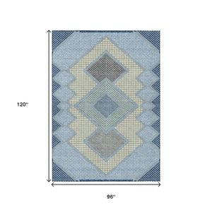 HomeRoots 5' Stylish Geometric Washable Area Rug in Denim Blue, Gray & Brown for Indoor/Outdoor Use 8' X 10' 631906