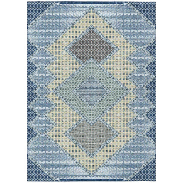 HomeRoots 5' Stylish Geometric Washable Area Rug in Denim Blue, Gray & Brown for Indoor/Outdoor Use 8' X 10' 631906