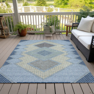 HomeRoots 5' Stylish Geometric Washable Area Rug in Denim Blue, Gray & Brown for Indoor/Outdoor Use 8' X 10' 631906