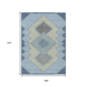 HomeRoots 5' Stylish Geometric Washable Area Rug in Denim Blue, Gray & Brown for Indoor/Outdoor Use 9' X 12' 631907