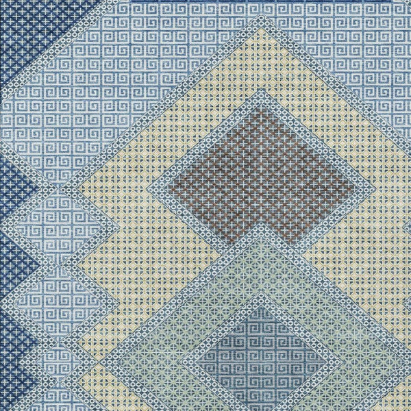 HomeRoots 5' Stylish Geometric Washable Area Rug in Denim Blue, Gray & Brown for Indoor/Outdoor Use 9' X 12' 631907