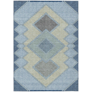 HomeRoots 5' Stylish Geometric Washable Area Rug in Denim Blue, Gray & Brown for Indoor/Outdoor Use 10' X 14' 631908
