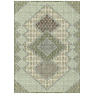 HomeRoots 5' Durable Geometric Area Rug in Green, Gray & Taupe – Stylish, Washable for Indoor & Outdoor Use 5' X 8' 631910
