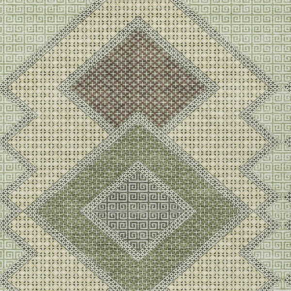 HomeRoots 5' Durable Geometric Area Rug in Green, Gray & Taupe – Stylish, Washable for Indoor & Outdoor Use 5' X 8' 631910