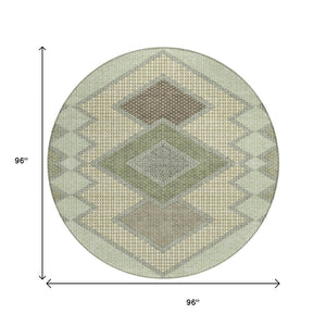 HomeRoots 5' Durable Geometric Area Rug in Green, Gray & Taupe – Stylish, Washable for Indoor & Outdoor Use 8' Round 631911