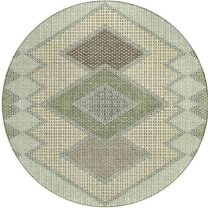 HomeRoots 5' Durable Geometric Area Rug in Green, Gray & Taupe – Stylish, Washable for Indoor & Outdoor Use 8' Round 631911
