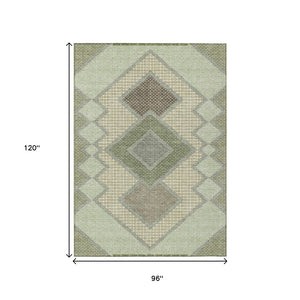 HomeRoots 5' Durable Geometric Area Rug in Green, Gray & Taupe – Stylish, Washable for Indoor & Outdoor Use 8' X 10' 631912