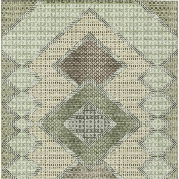 HomeRoots 5' Durable Geometric Area Rug in Green, Gray & Taupe – Stylish, Washable for Indoor & Outdoor Use 9' X 12' 631913