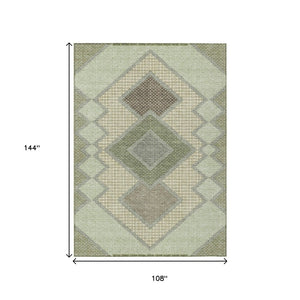 HomeRoots 5' Durable Geometric Area Rug in Green, Gray & Taupe – Stylish, Washable for Indoor & Outdoor Use 9' X 12' 631913