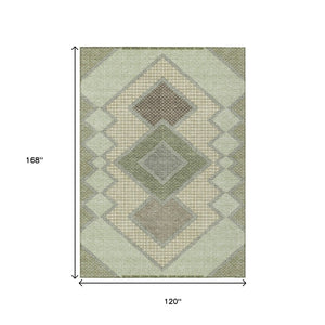 HomeRoots 10' Stylish Geometric Area Rug in Green, Gray & Taupe – Durable, Washable for Indoor/Outdoor Use! 631914