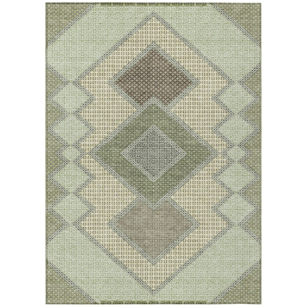 HomeRoots 10' Stylish Geometric Area Rug in Green, Gray & Taupe – Durable, Washable for Indoor/Outdoor Use! 631914