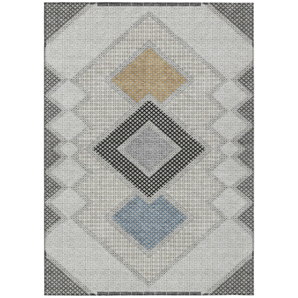 HomeRoots 5' Gray Gold Charcoal Geometric Area Rug - Stylish, Washable, Durable Indoor/Outdoor Design for Homes 10' X 14' 631920