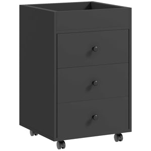 English Elm HOMCOM Mobile 3-Drawer Office Storage Cabinet with Removable Top Tray, Locking Wheels, Space-Saving Design Black W2225P217758