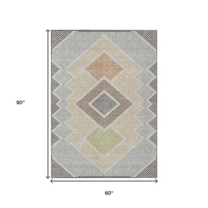 HomeRoots 5' Modern Geometric Washable Area Rug in Pewter, Copper, and Silver – Durable Indoor/Outdoor Style 5' X 8' 631922