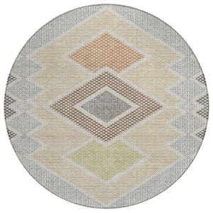 HomeRoots 5' Modern Geometric Washable Area Rug in Pewter, Copper, and Silver – Durable Indoor/Outdoor Style 8' Round 631923