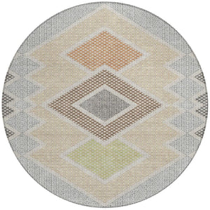 HomeRoots 5' Modern Geometric Washable Area Rug in Pewter, Copper, and Silver – Durable Indoor/Outdoor Style 8' Round 631923