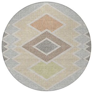 HomeRoots 5' Modern Geometric Washable Area Rug in Pewter, Copper, and Silver – Durable Indoor/Outdoor Style 8' Round 631923