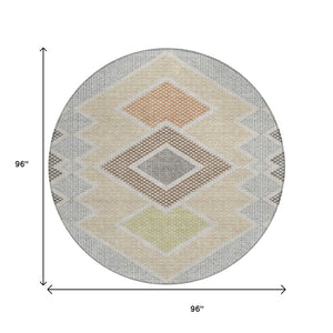 HomeRoots 5' Modern Geometric Washable Area Rug in Pewter, Copper, and Silver – Durable Indoor/Outdoor Style 8' Round 631923