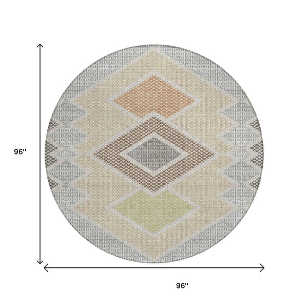 HomeRoots 5' Modern Geometric Washable Area Rug in Pewter, Copper, and Silver – Durable Indoor/Outdoor Style 8' Round 631923
