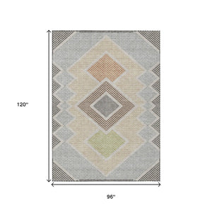 HomeRoots 8' X 10' Stylish Geometric Washable Rug in Pewter, Copper & Silver – Perfect for Indoor & Outdoor Use! 631924