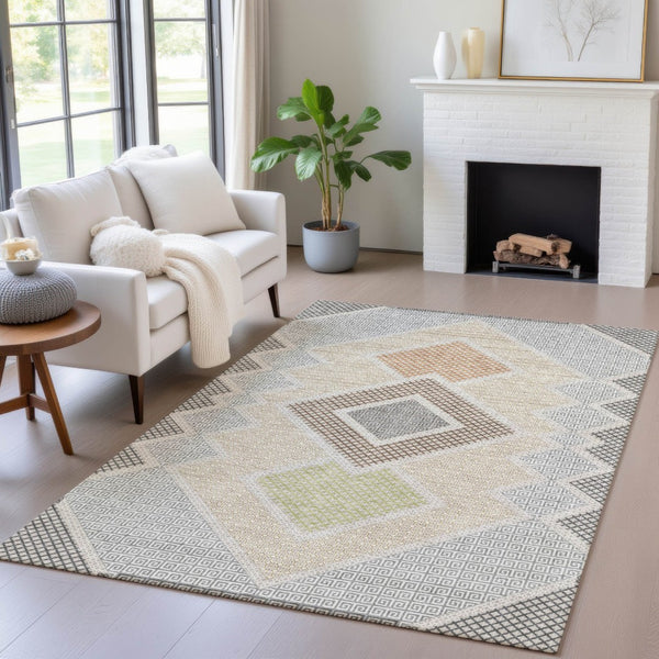 HomeRoots 8' X 10' Stylish Geometric Washable Rug in Pewter, Copper & Silver – Perfect for Indoor & Outdoor Use! 631924
