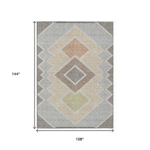 HomeRoots 5' Modern Geometric Washable Area Rug in Pewter, Copper, and Silver – Durable Indoor/Outdoor Style 9' X 12' 631925